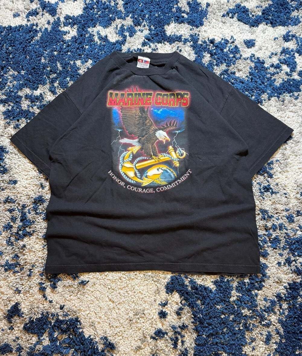 Bayside US Marine Corps Honor Courage Commitment Eagle Anchor T-Shirt